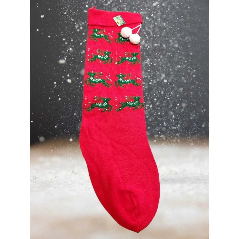 Vintage Retro Knit REINDEER‎ Christmas Stocking Red Green 36